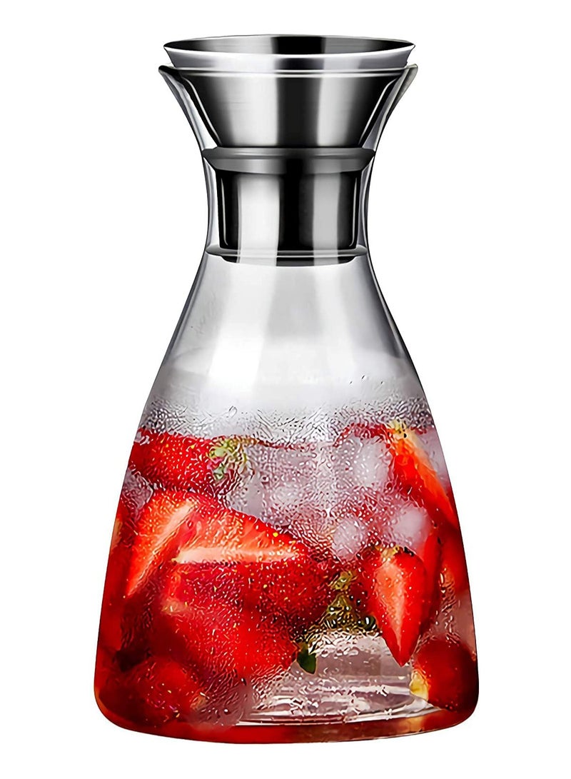 37/54 Oz Glass Drip-free Carafe with Stainless Steel Flip-top Lid, Hot and Cold Glass Water Pitcher, Tea/Coffee Maker, Iced Tea, Beverage Pitcher As Well As for Decanting,Serving Wine (1600 ml / 54oz)