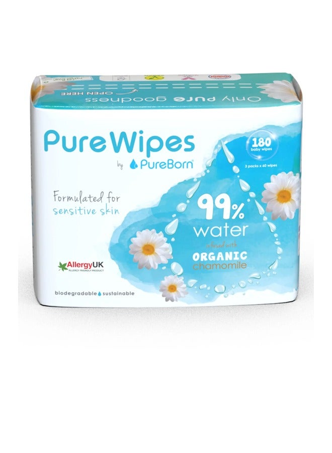 PureBorn Baby Water Wipes-Value Pack- 180 Pieces