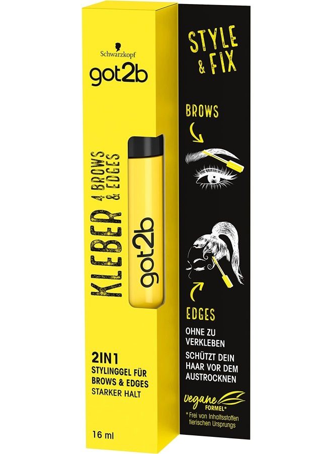 got2b glue 4 brows & edges, 2in1 brow gel & hair mascara, with practical, two-sided eyebrow brush for styling and fixing baby hair, vegan formula, 16 ml