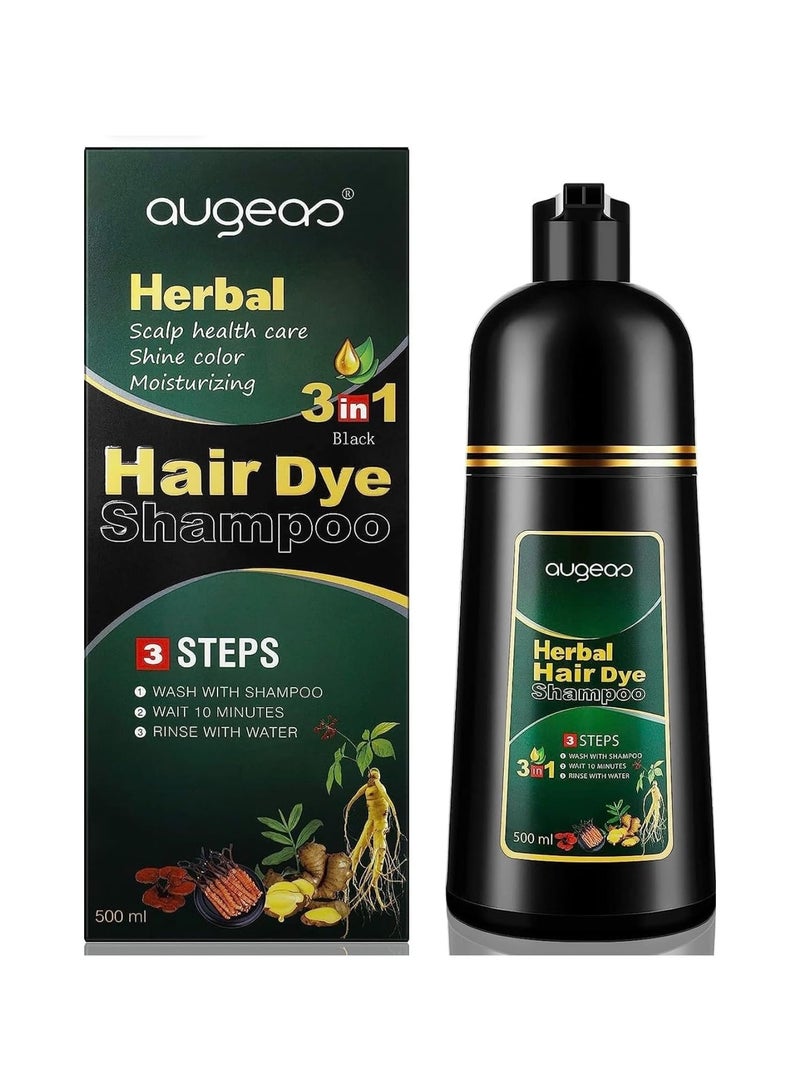 AUGEAS Hair Dye Shampoo ,3 IN 1 Organic Herbal Natural Fast Hair Coloring Shampoo for Men Women Cover Grey White Hair(Dark Brown)