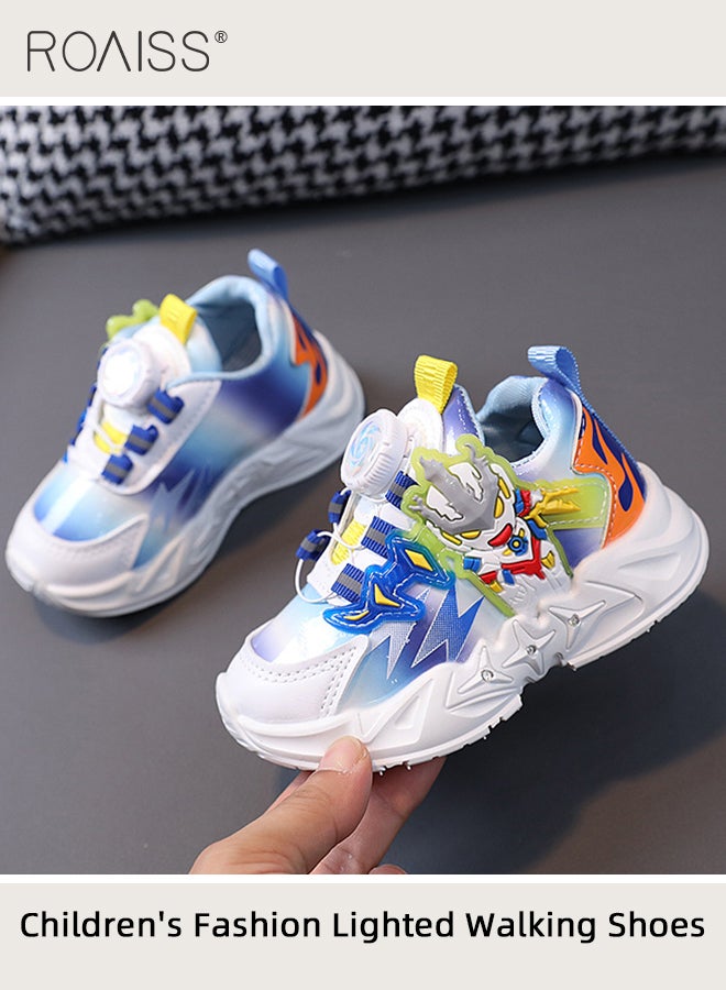 Toddler Shoes with LED Light for 1-6 Year Old Baby Children Cute Ultraman Pattern Natural Rubber Soft Sole Sneakers Kids Breathable Anti Slip Outdoors Luminous Shoes with Convenient Rotating Buckle