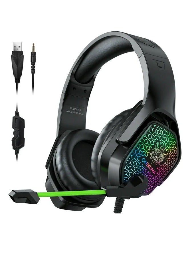 ONIKUMA X3 Wired Headphones With Microphone Gaming Headsets RGB Lights Noise Cancelling Earphones for Computer PC Gamer