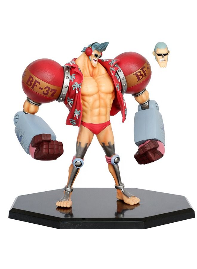 Anime One Piece Franky Action Figure with Base, Interchangeable Head Franky Model, Anime Figure Scene Statue, Anime Realistic Model Ornament, Super Collectible Model Statue Anime Figure Toy 19*17.5cm