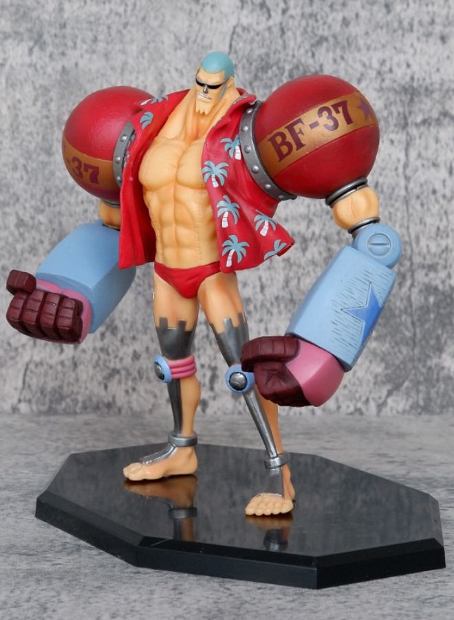 Anime One Piece Franky Action Figure with Base, Interchangeable Head Franky Model, Anime Figure Scene Statue, Anime Realistic Model Ornament, Super Collectible Model Statue Anime Figure Toy 19*17.5cm