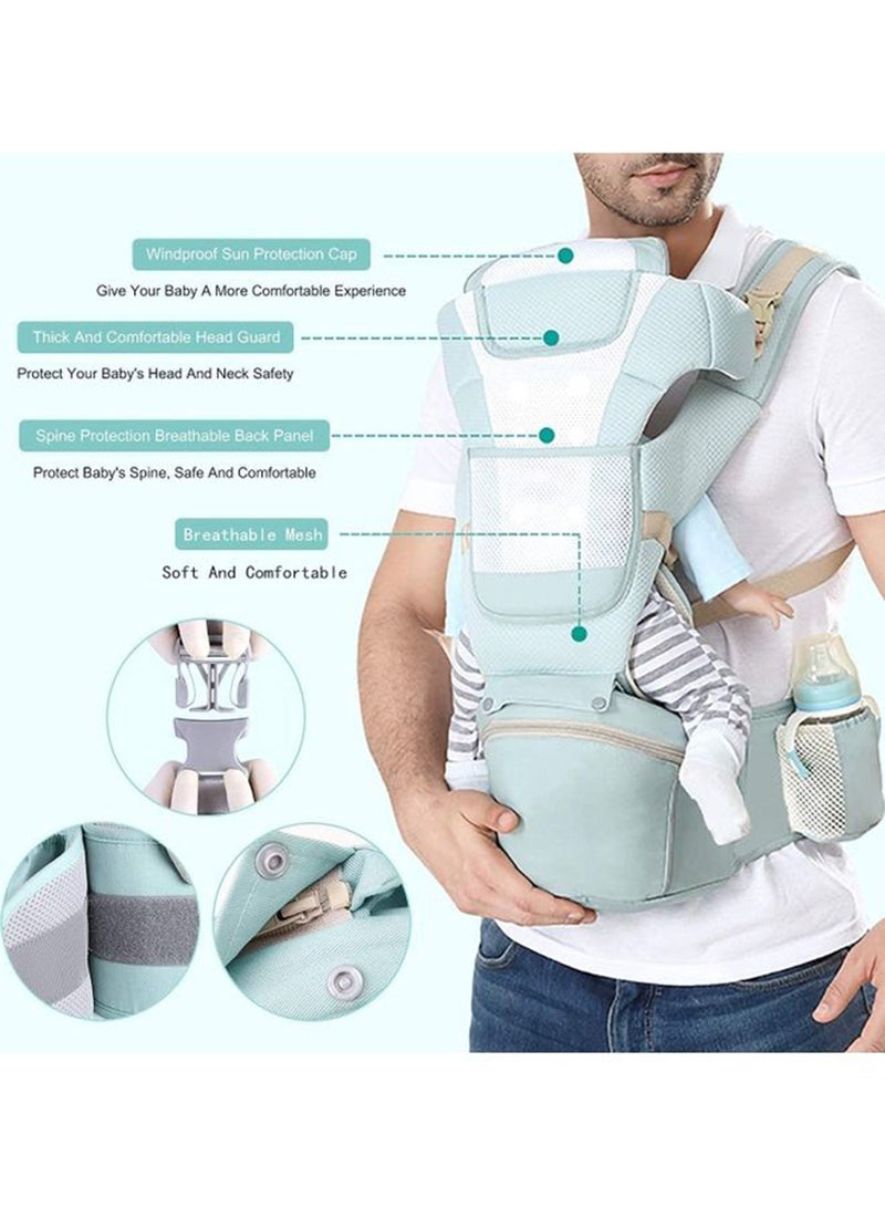 Multifunctional Waist Stool Hip Seat Carrier For 0-36 Months Baby - Green/Grey