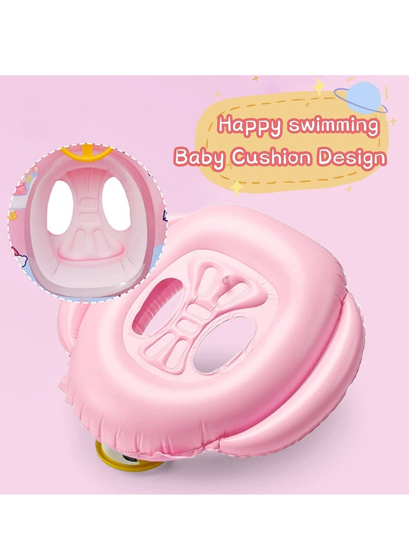 Baby Swimming Float Kids Inflatable Floater with Funny Steering Wheel Horn Safety Seat Anti Flip Toddlers Summer Swim Tool for Ages 1-5 Years Max Weight of 50lbs