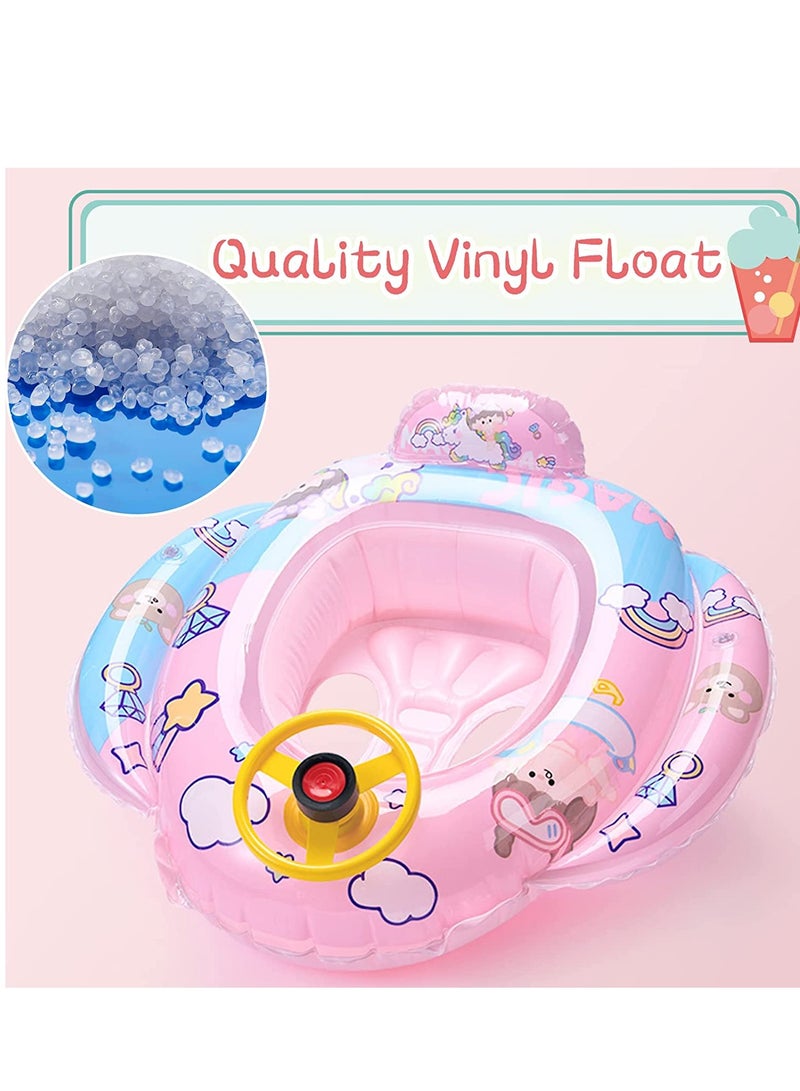 Baby Swimming Float Kids Inflatable Floater with Funny Steering Wheel Horn Safety Seat Anti Flip Toddlers Summer Swim Tool for Ages 1-5 Years Max Weight of 50lbs
