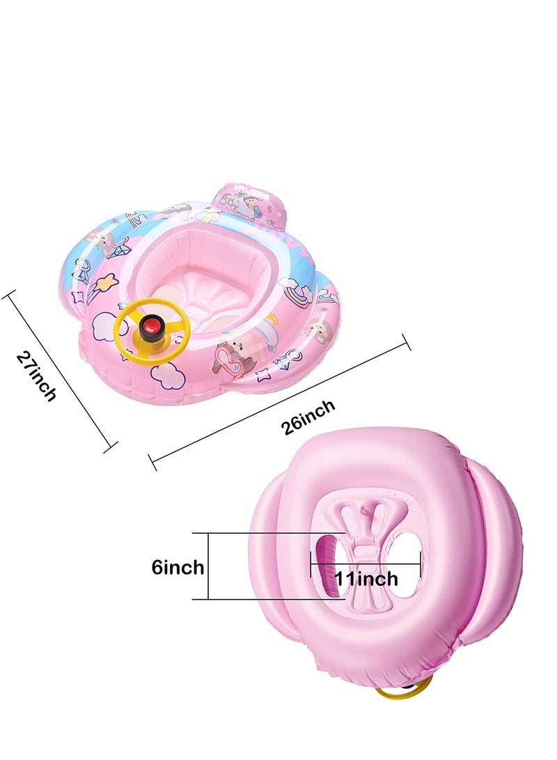 Baby Swimming Float Kids Inflatable Floater with Funny Steering Wheel Horn Safety Seat Anti Flip Toddlers Summer Swim Tool for Ages 1-5 Years Max Weight of 50lbs