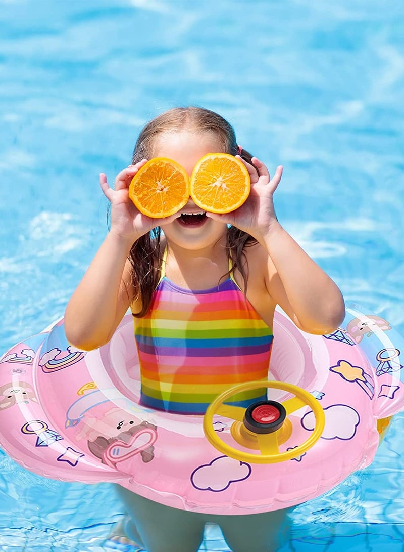 Baby Swimming Float Kids Inflatable Floater with Funny Steering Wheel Horn Safety Seat Anti Flip Toddlers Summer Swim Tool for Ages 1-5 Years Max Weight of 50lbs