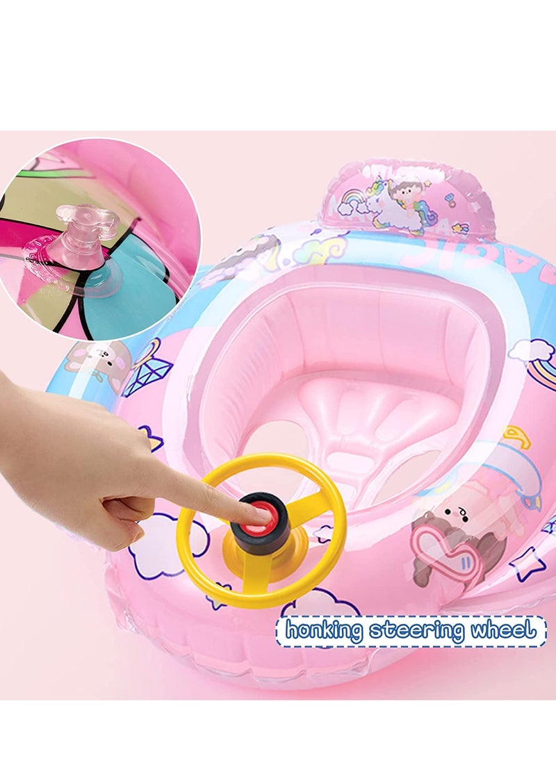 Baby Swimming Float Kids Inflatable Floater with Funny Steering Wheel Horn Safety Seat Anti Flip Toddlers Summer Swim Tool for Ages 1-5 Years Max Weight of 50lbs