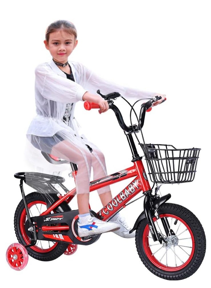 COOLBABY Kids Bike with Handbrake and Basket for Girls Ages 3-9, 12 Inch Bike with Training Wheels and Fenders, Kids Bike