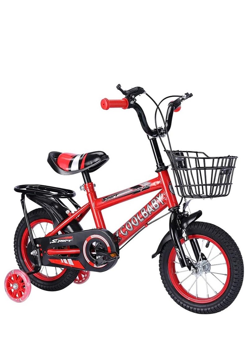 COOLBABY Kids Bike with Handbrake and Basket for Girls Ages 3-9, 12 Inch Bike with Training Wheels and Fenders, Kids Bike