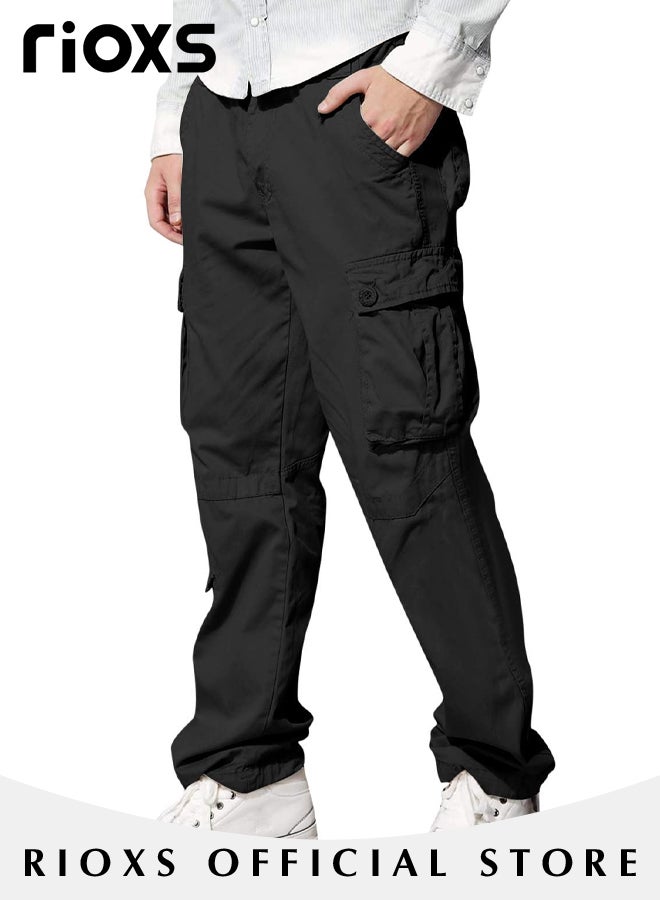 Men's Cargo Pants with Pockets Cotton Hiking Sweatpants Casual Athletic Jogger Sports Outdoor Trousers Relaxed Fit