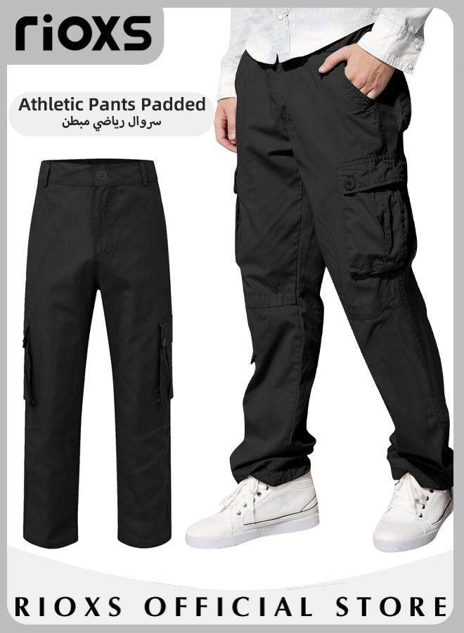 Men's Cargo Pants with Pockets Cotton Hiking Sweatpants Casual Athletic Jogger Sports Outdoor Trousers Relaxed Fit