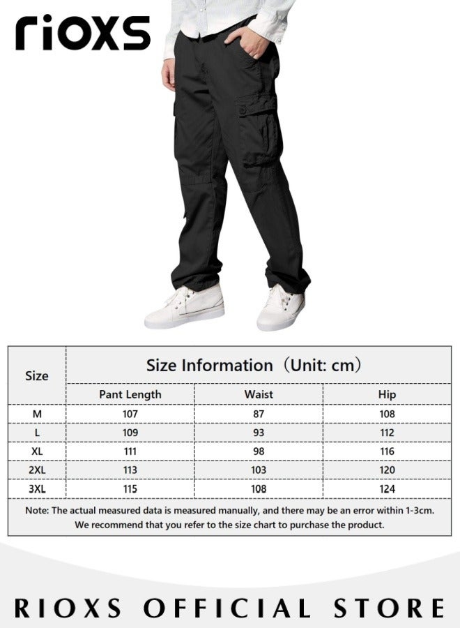 Men's Cargo Pants with Pockets Cotton Hiking Sweatpants Casual Athletic Jogger Sports Outdoor Trousers Relaxed Fit