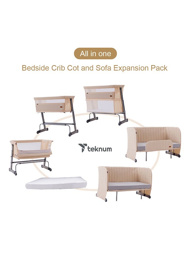 All In One, 0-4 Years Bedside Crib Cot And Sofa Expansion Pack - Ivory