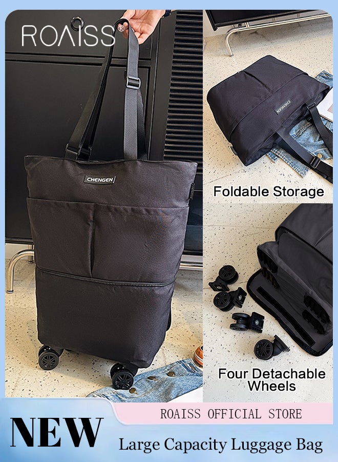 Multifunctional Supermarket Shopping Bag for Unisex Premium Oxford Fabric Large Capacity Portable Foldable Travel Bag Waterproof Wear Resistant Luggage Bag with Detachable Caster Wheels