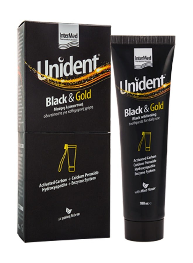 Unident Black & Gold Whitening Toothpaste - Daily Whitening and Enamel Strengthening 100 ML