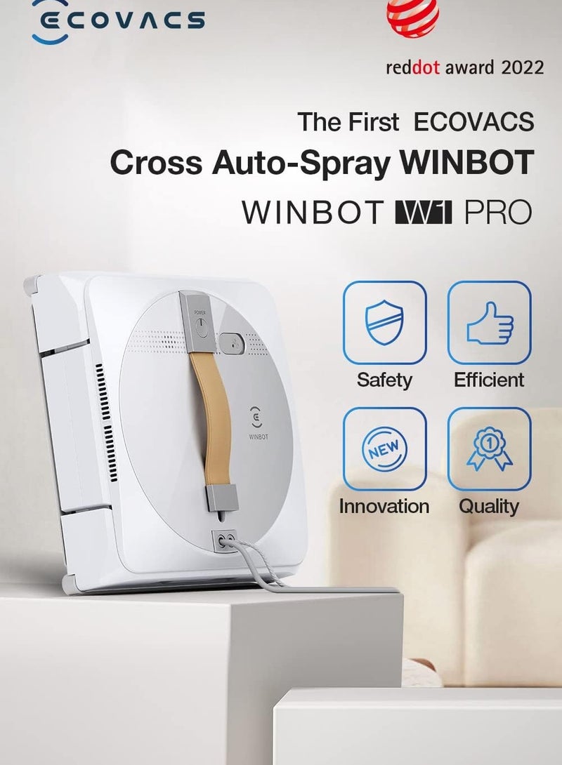 Window Cleaning Robot Vacuum Winbot W1 Pro,Intelligent Cleaning Robot Glass Cleaner with Dual Cross Water Spray,Win SLAM 3.0 Path Planning,2800Pa Suction,Edge Detection, App Control-White 60 ml 96 W WG888-12 Grey