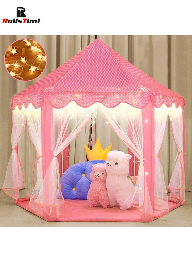 Princess Castle Playhouse Tent for Girls with LED Star Lights