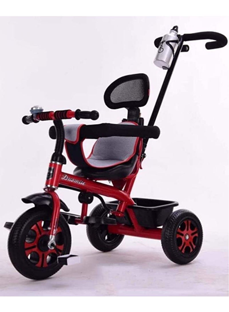 Kids Tricycle with Push Bar with Sunshade 3 Wheel Bicycle Kids Riding Tricycle Red