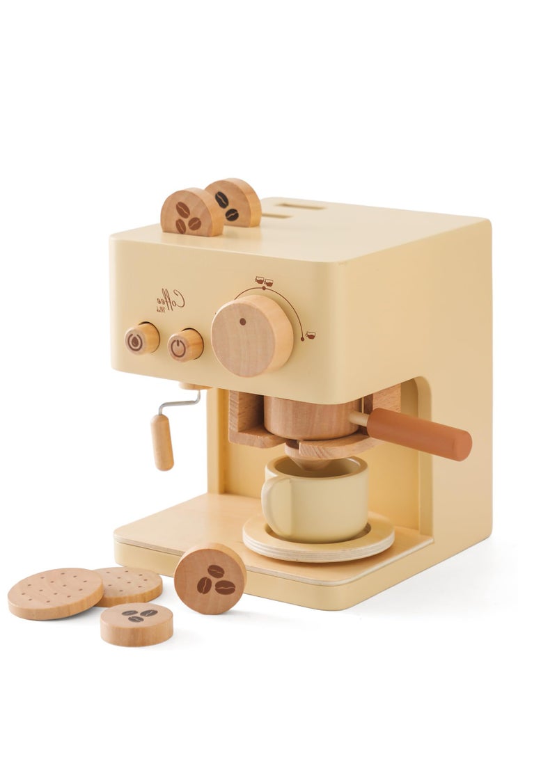 Kids Coffee Maker, 10Pcs Toy Coffee Maker Playset, Wooden Kitchen Set Toys, Toddler Play Kitchen Accessories, Pretend Playset for Kids-Fun, Gifts for Boys and Girls