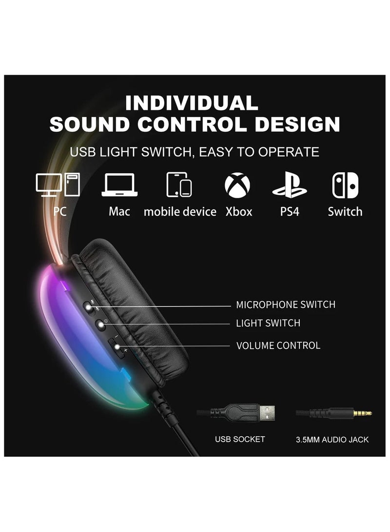 X25 Professional Gaming Headset USB 3.5 RGB Light 3D Stereo Noise Cancellation Multi Platform Compatibility With Microphone