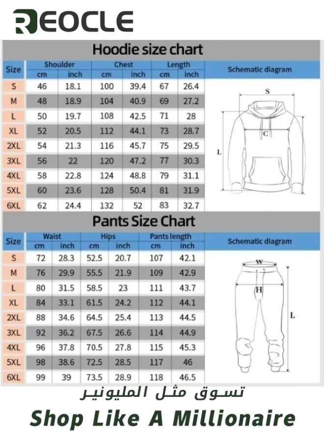 Men's 2 Pcs Hoodie Set Sweatshirt Suit 3D Printed Long Sleeve Hoodie with Zipper Trackpant Casual Suit