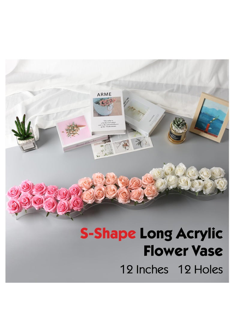 S Shape Acrylic Vase, S Shape Clear Acrylic Flower Bud Vase, Long Floral Vase for Centerpieces, Unique Modern Flower vase for Home, Weddings, Office Décor, Dining Table Décor