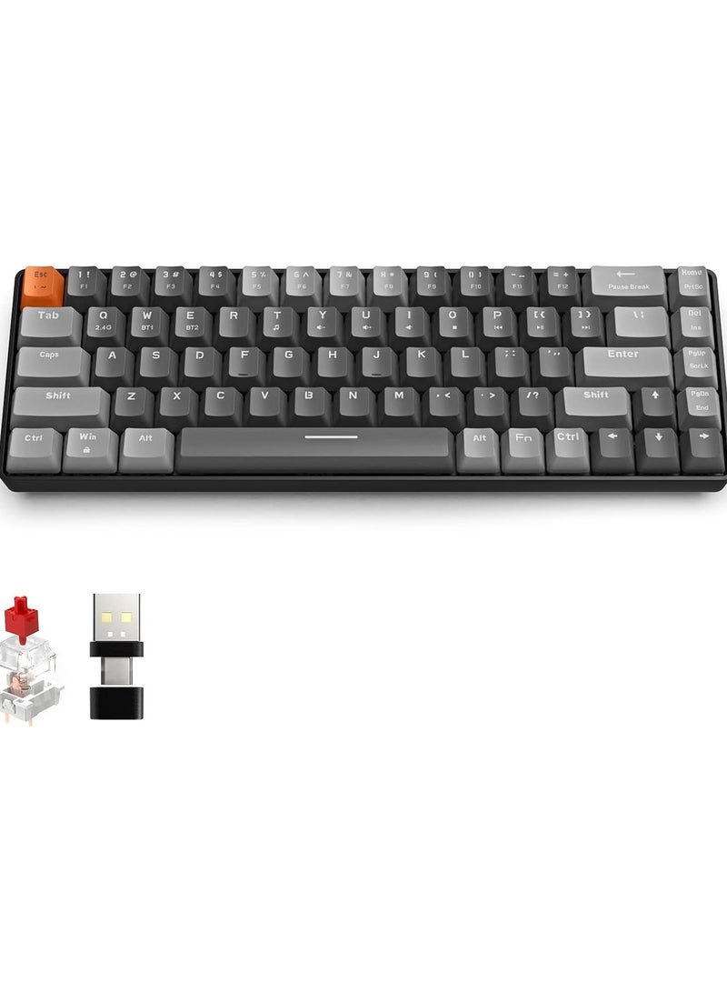 K68 Wireless Mechanical Keyboard, Bluetooth 5.0/2.4G 68-Key Hot Swappable Professional Keyboard with Keycap Puller, Red Switch for Mac Windows Business Grey