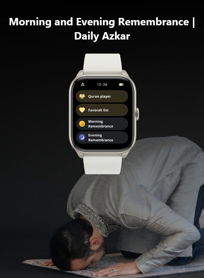 QURAN SMART WATCH Full Quran Recitation | Prayer Times Reminders | Daily Azkar | Hijri Calendar | HR & SPO2 Monitoring | Bluetooth Call