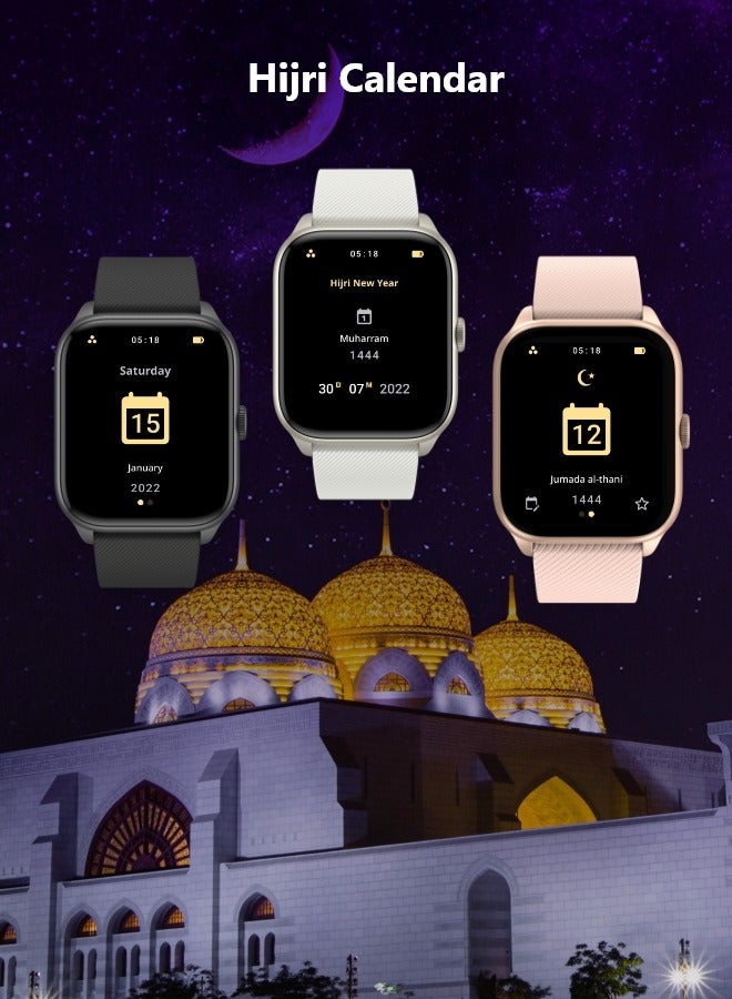 QURAN SMART WATCH Full Quran Recitation | Prayer Times Reminders | Daily Azkar | Hijri Calendar | HR & SPO2 Monitoring | Bluetooth Call