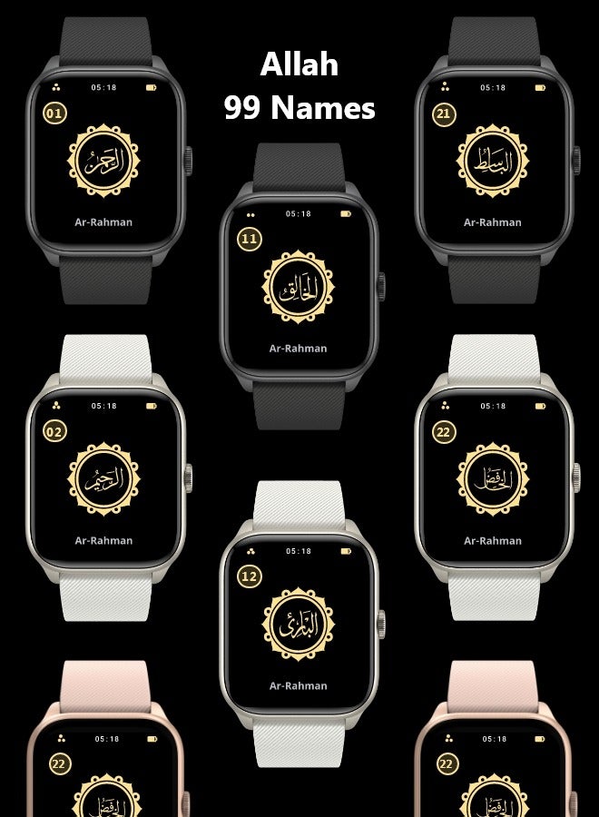 QURAN SMART WATCH Full Quran Recitation | Prayer Times Reminders | Daily Azkar | Hijri Calendar | HR & SPO2 Monitoring | Bluetooth Call