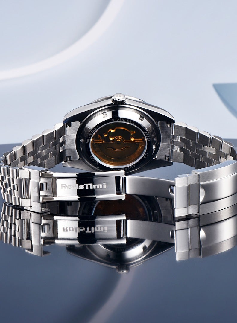 Men's Watches 39mm Automatic Stainless Steel Mechanical Wrist Watch for Men, Arabic Numerals Dial, Screw-in Crown, Auto Date