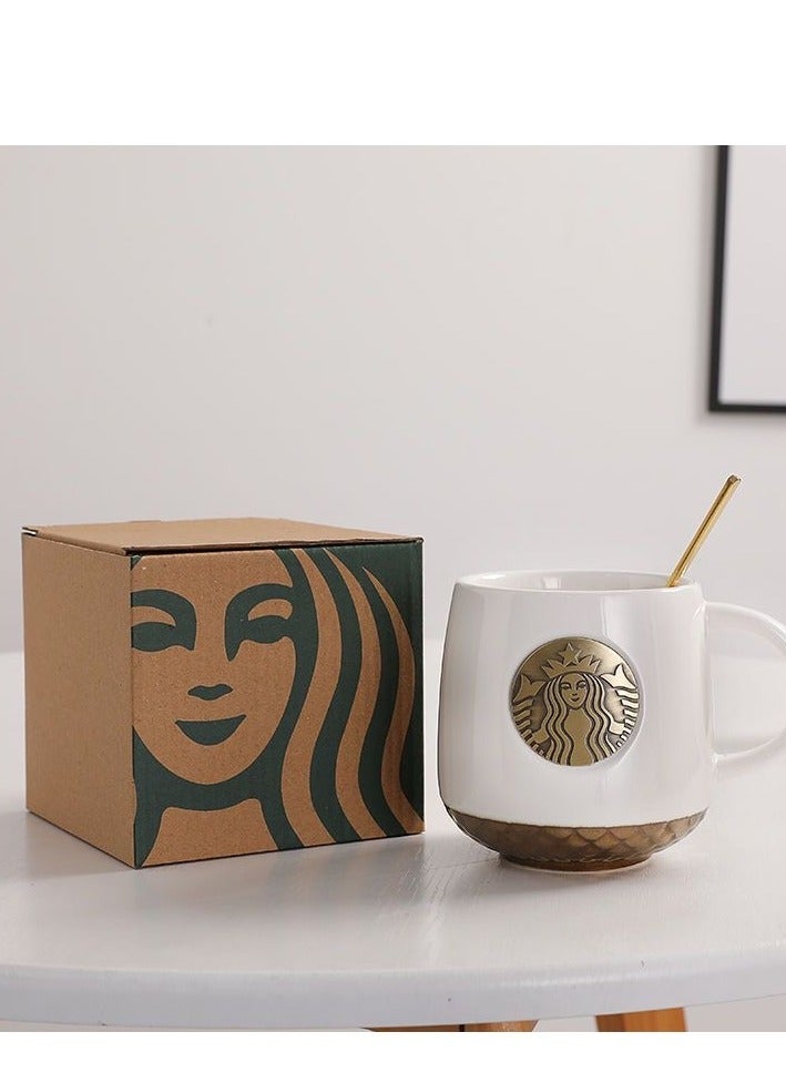 Starbucks mugs coffee cups men and women black and white copper medallion plate cups couple cups summer with lid ceramic mugs