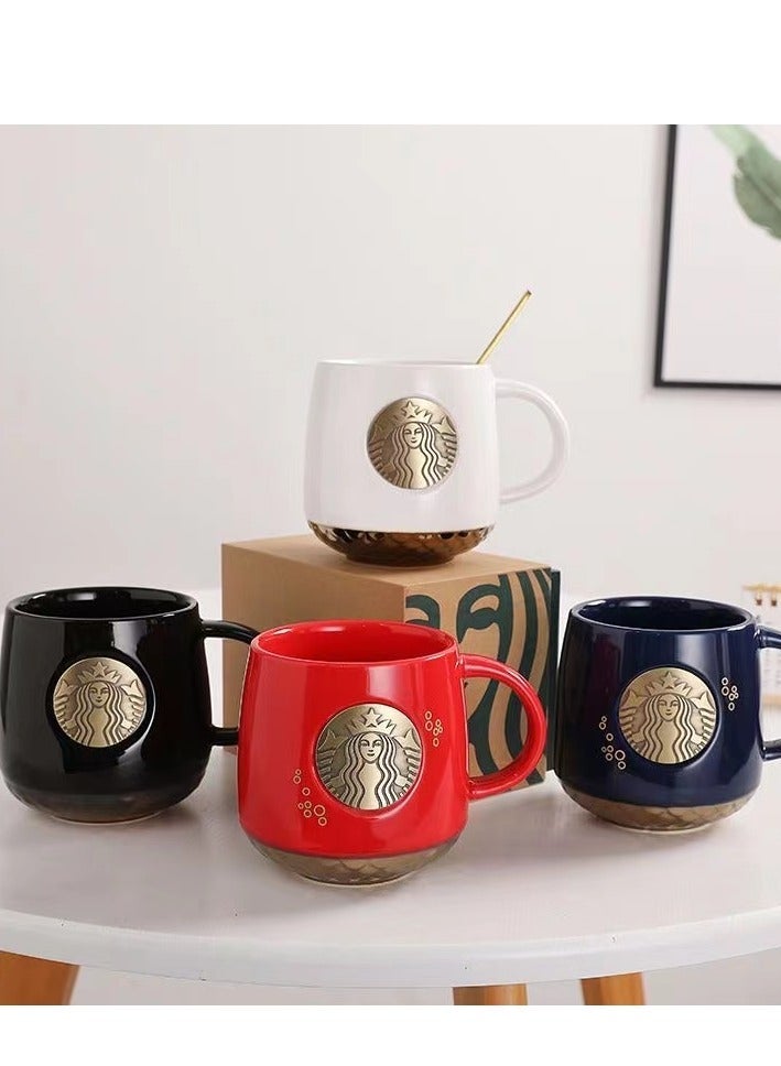 Starbucks mugs coffee cups men and women black and white copper medallion plate cups couple cups summer with lid ceramic mugs
