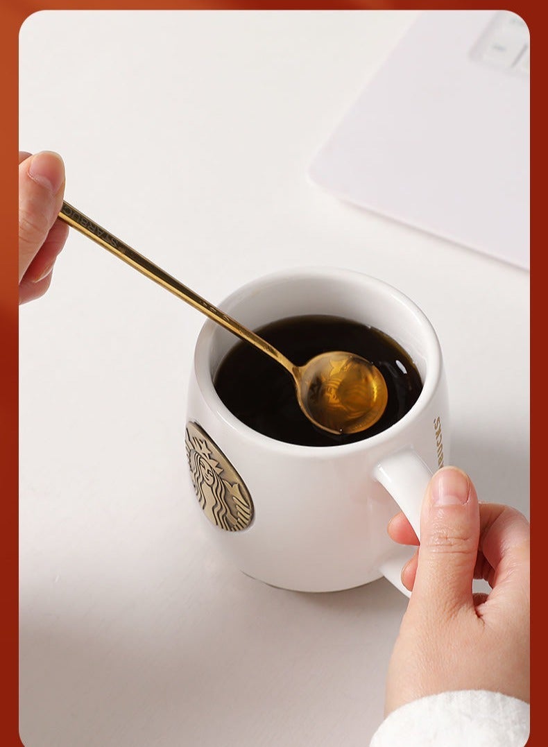 Starbucks mugs coffee cups men and women black and white copper medallion plate cups couple cups summer with lid ceramic mugs