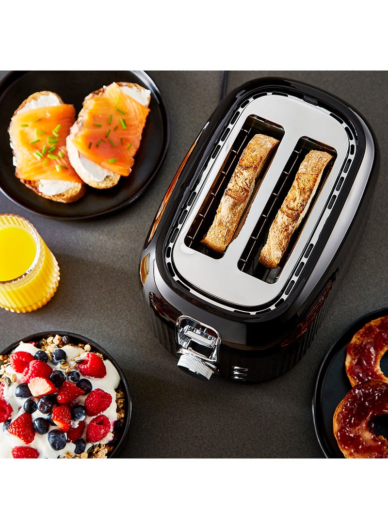 Geepas Fluted Bread Toaster- 2 Slice Slot| 6 Adjustable Browning Control and Removable Crumb Tray| Defrost and Reheat Button| 2 Years Warranty, GBT36558-BK, Black 850 W GBT36558-BK Black