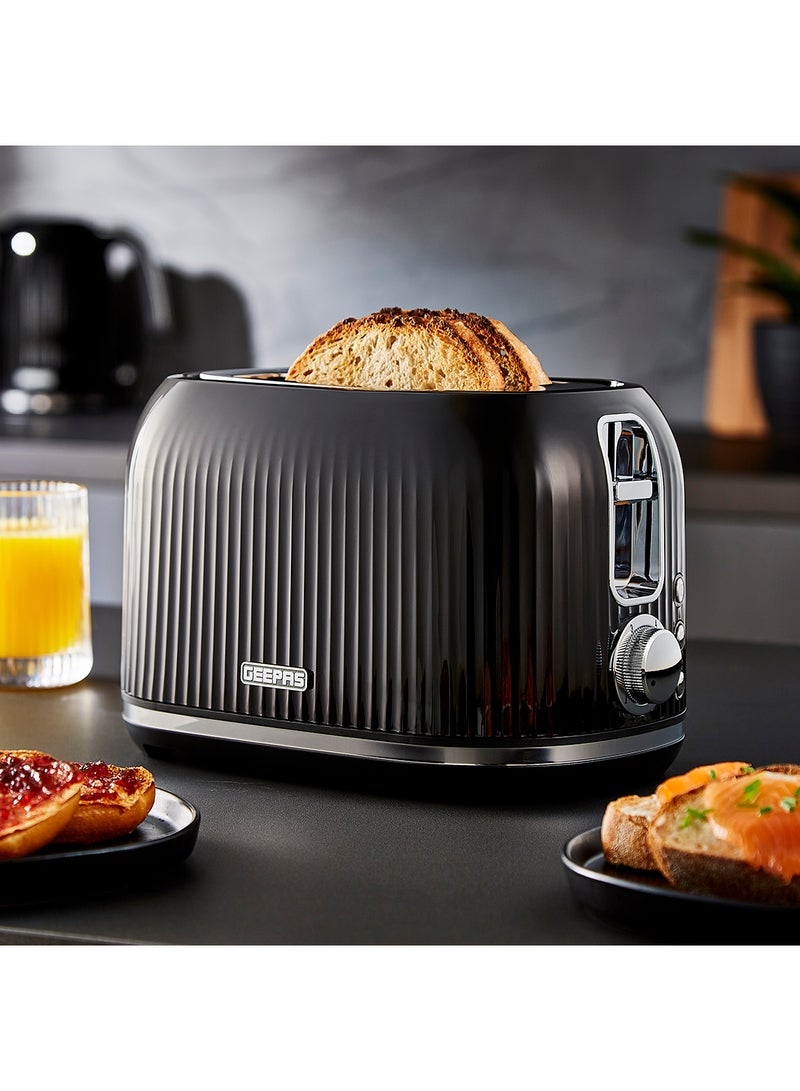 Geepas Fluted Bread Toaster- 2 Slice Slot| 6 Adjustable Browning Control and Removable Crumb Tray| Defrost and Reheat Button| 2 Years Warranty, GBT36558-BK, Black 850 W GBT36558-BK Black