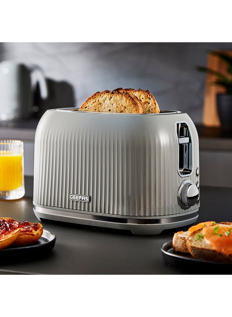 Geepas Fluted Bread Toaster- 2 Slice Slot| 6 Adjustable Browning Control and Removable Crumb Tray| Defrost and Reheat Button| 2 Years Warranty|GBT36558-GR, Grey 850 W GBT36558UK-GR Grey