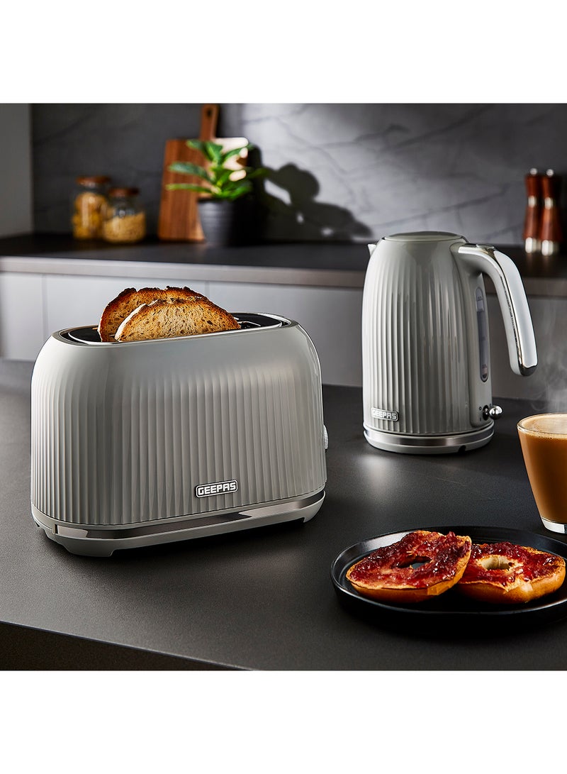 Geepas Fluted Bread Toaster- 2 Slice Slot| 6 Adjustable Browning Control and Removable Crumb Tray| Defrost and Reheat Button| 2 Years Warranty|GBT36558-GR, Grey 850 W GBT36558UK-GR Grey