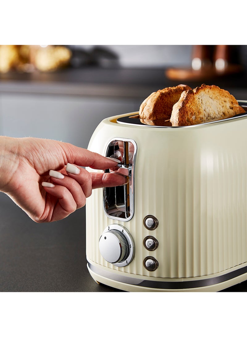 Geepas Fluted Bread Toaster- 2 Slice Slot| 6 Adjustable Browning Control and Removable Crumb Tray| Defrost and Reheat Button| 2 Years Warranty, GBT36558UK-CR, Cream 850 W GBT36558UK-CR Cream