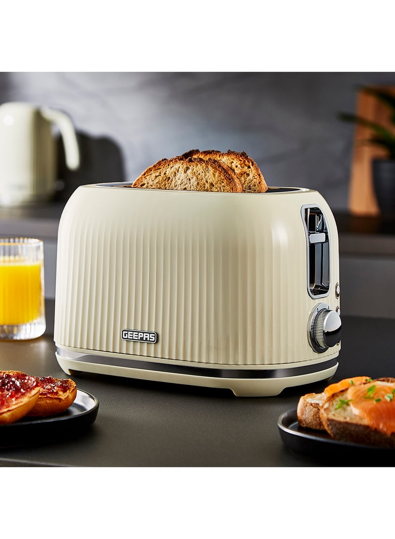 Geepas Fluted Bread Toaster- 2 Slice Slot| 6 Adjustable Browning Control and Removable Crumb Tray| Defrost and Reheat Button| 2 Years Warranty, GBT36558UK-CR, Cream 850 W GBT36558UK-CR Cream