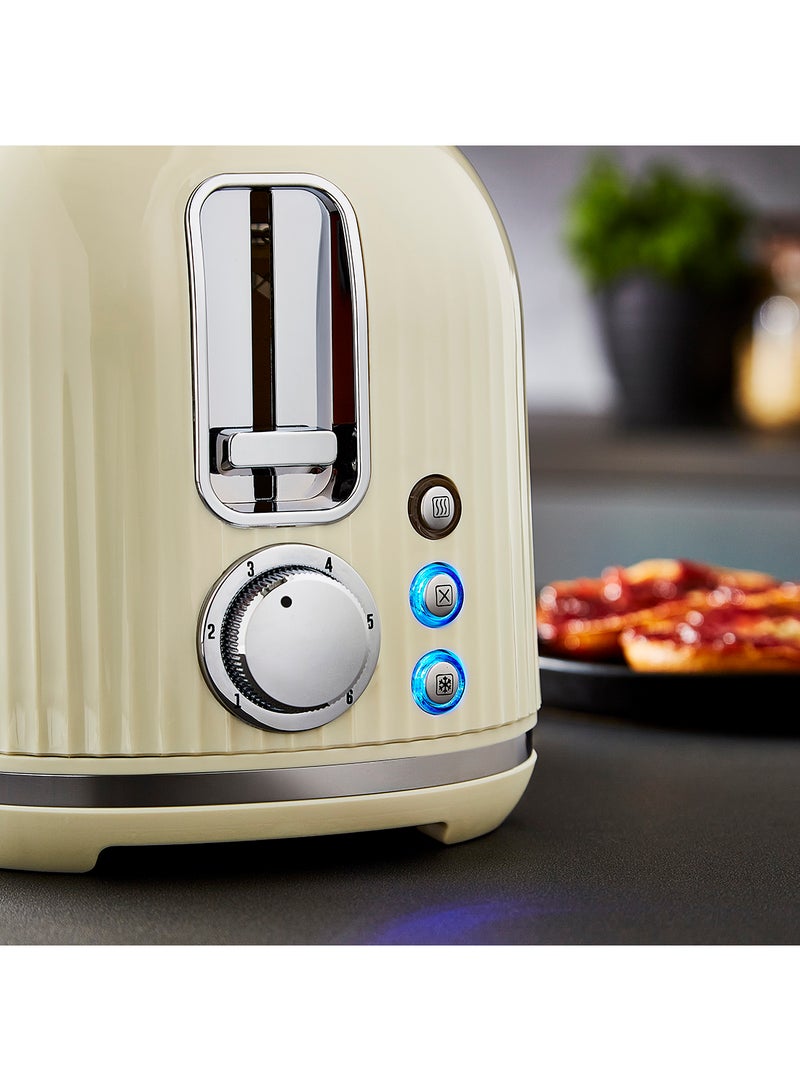 Geepas Fluted Bread Toaster- 2 Slice Slot| 6 Adjustable Browning Control and Removable Crumb Tray| Defrost and Reheat Button| 2 Years Warranty, GBT36558UK-CR, Cream 850 W GBT36558UK-CR Cream