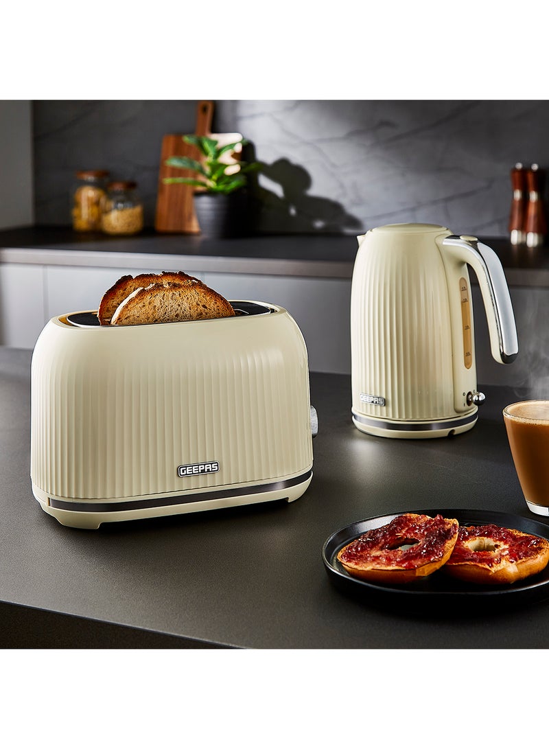 Geepas Fluted Bread Toaster- 2 Slice Slot| 6 Adjustable Browning Control and Removable Crumb Tray| Defrost and Reheat Button| 2 Years Warranty, GBT36558UK-CR, Cream 850 W GBT36558UK-CR Cream