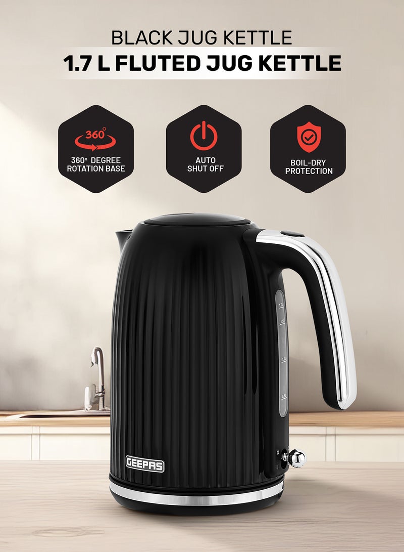 1.7 L Fluted Jug Kettle 360-Degrees Rotation, Boil Dry Protection and Automatic Cut-Off/ Perfect for Boiling Water, Milk, Tea/ Removable and Washable Filter 1.7 L 3000 W GK38068UK-BK Black