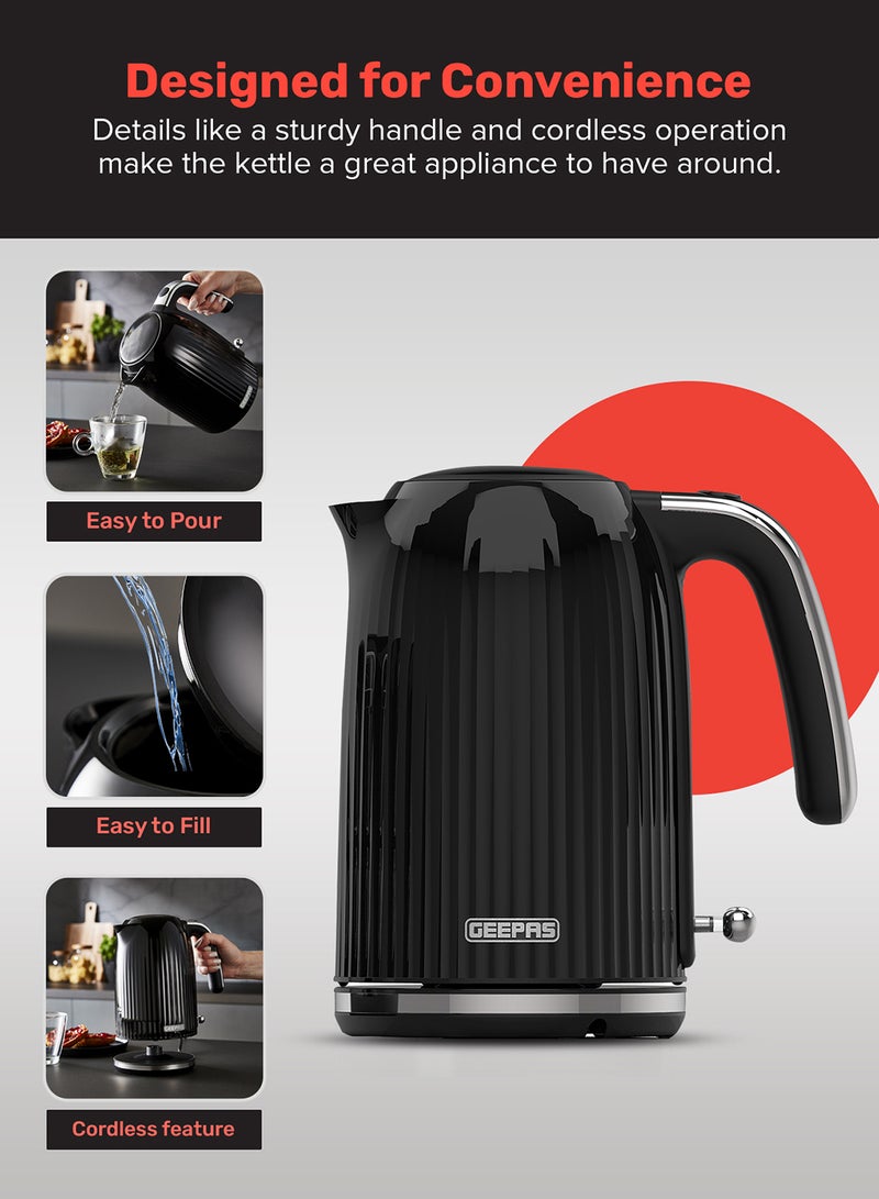 1.7 L Fluted Jug Kettle 360-Degrees Rotation, Boil Dry Protection and Automatic Cut-Off/ Perfect for Boiling Water, Milk, Tea/ Removable and Washable Filter 1.7 L 3000 W GK38068UK-BK Black