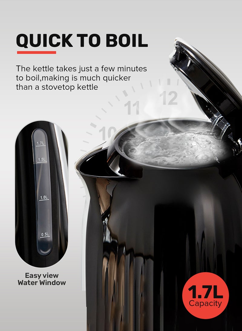 1.7 L Fluted Jug Kettle 360-Degrees Rotation, Boil Dry Protection and Automatic Cut-Off/ Perfect for Boiling Water, Milk, Tea/ Removable and Washable Filter 1.7 L 3000 W GK38068UK-BK Black