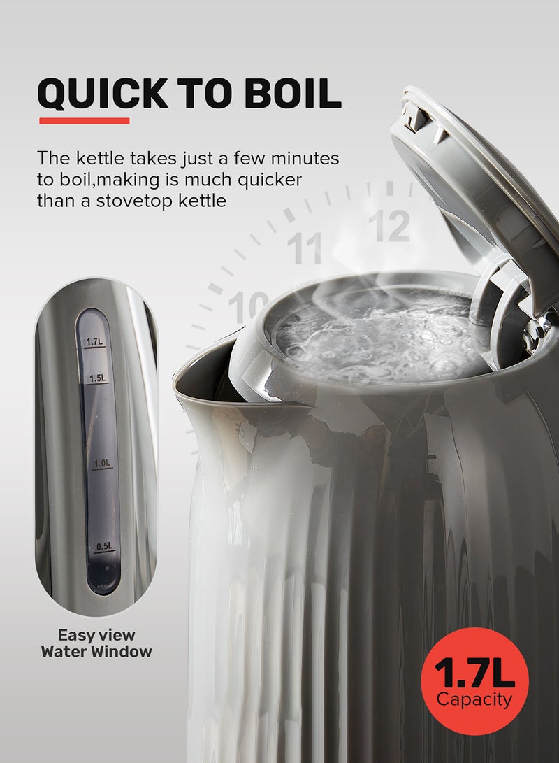 Fluted Jug Kettle- GK38068UK-GR/ 360-Degrees Rotation, Boil Dry Protection and Automatic Cut-Off/ Perfect for Boiling Water, Milk, Tea/ Removable and Washable Filter/ 2 Years Warranty 1.7 L 3000 W GK38068UK-GR Grey