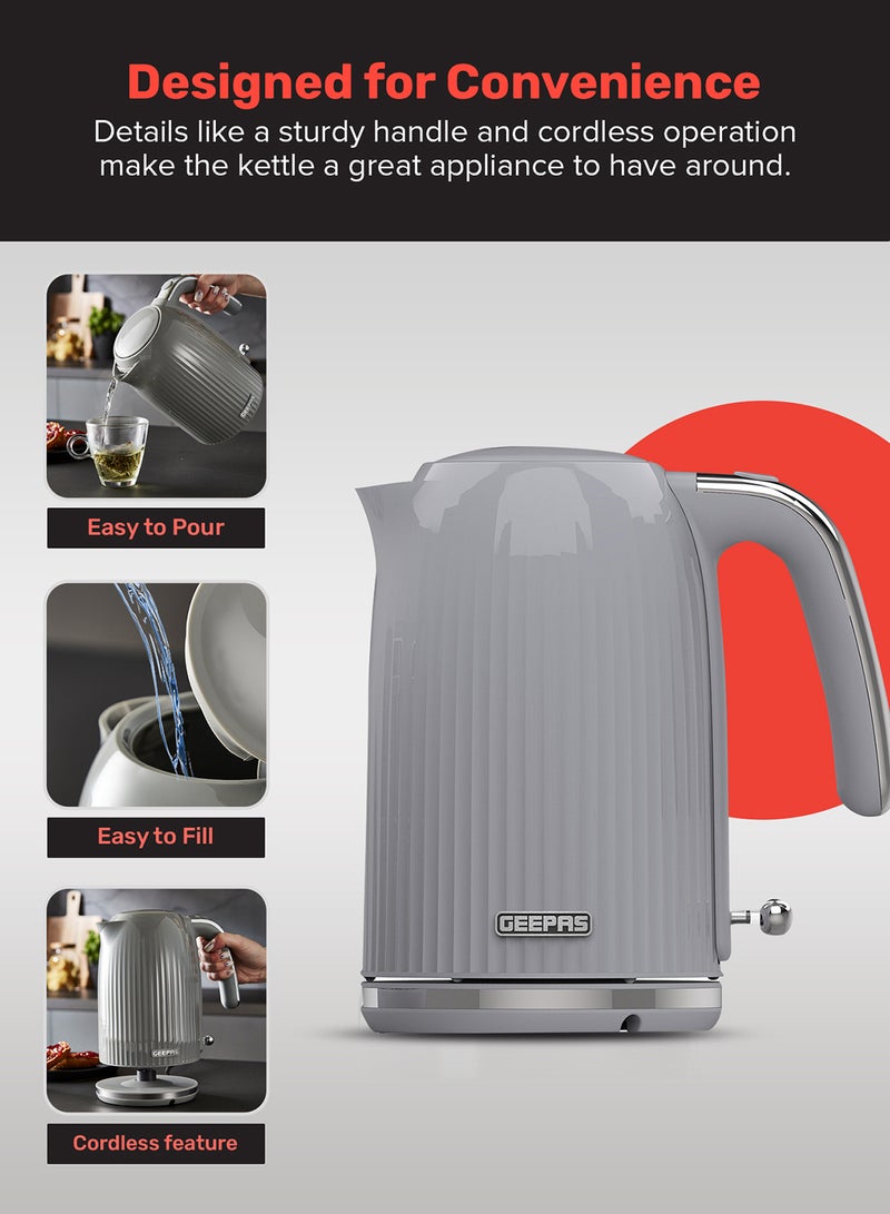 Fluted Jug Kettle- GK38068UK-GR/ 360-Degrees Rotation, Boil Dry Protection and Automatic Cut-Off/ Perfect for Boiling Water, Milk, Tea/ Removable and Washable Filter/ 2 Years Warranty 1.7 L 3000 W GK38068UK-GR Grey